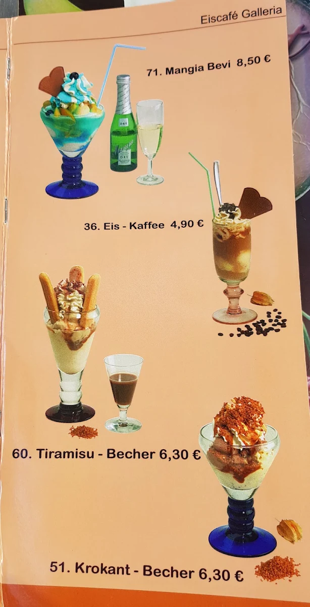 Speisekarte, Eiscafé Galleria