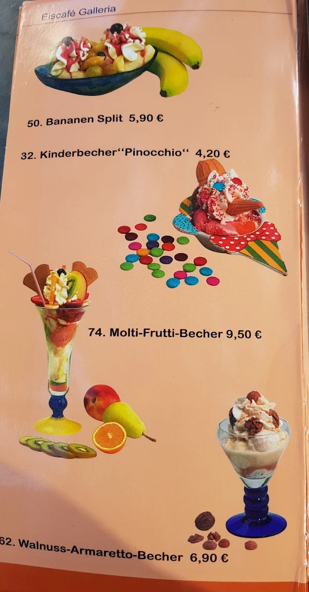 Speisekarte, Eiscafé Galleria
