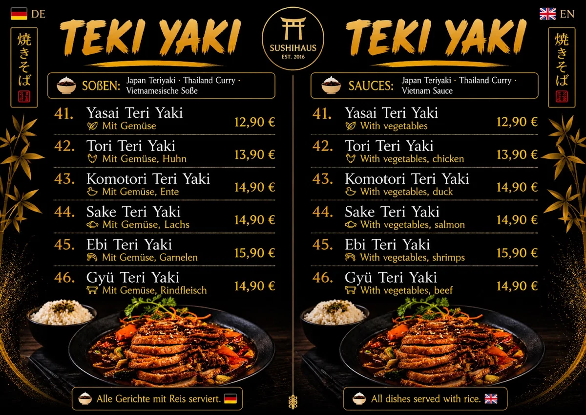 Speisekarte, Restaurant Sushihaus