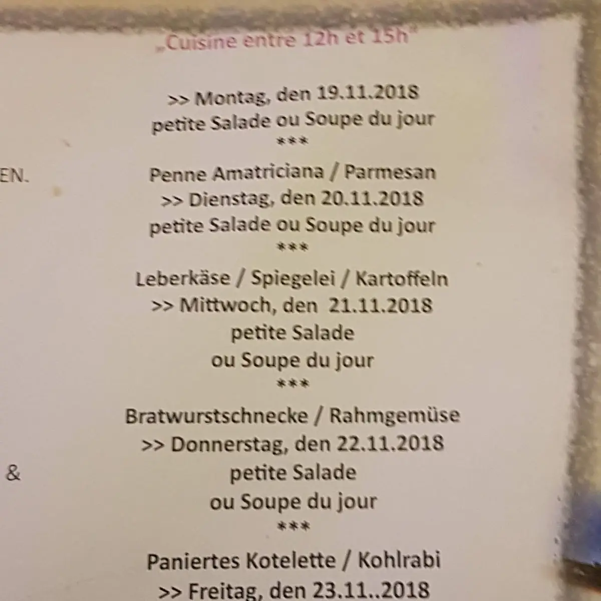 Speisekarte, LeBistrot99
