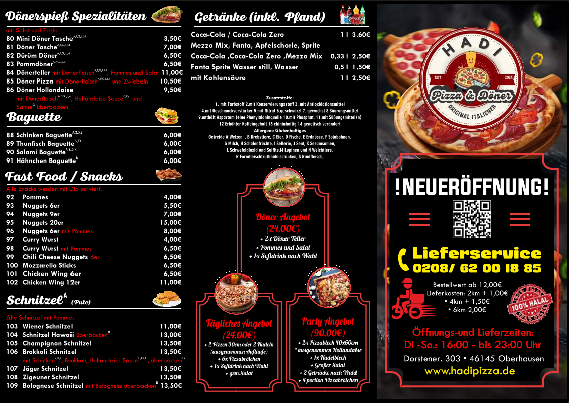 Speisekarte, Hadi Pizza & Döner
