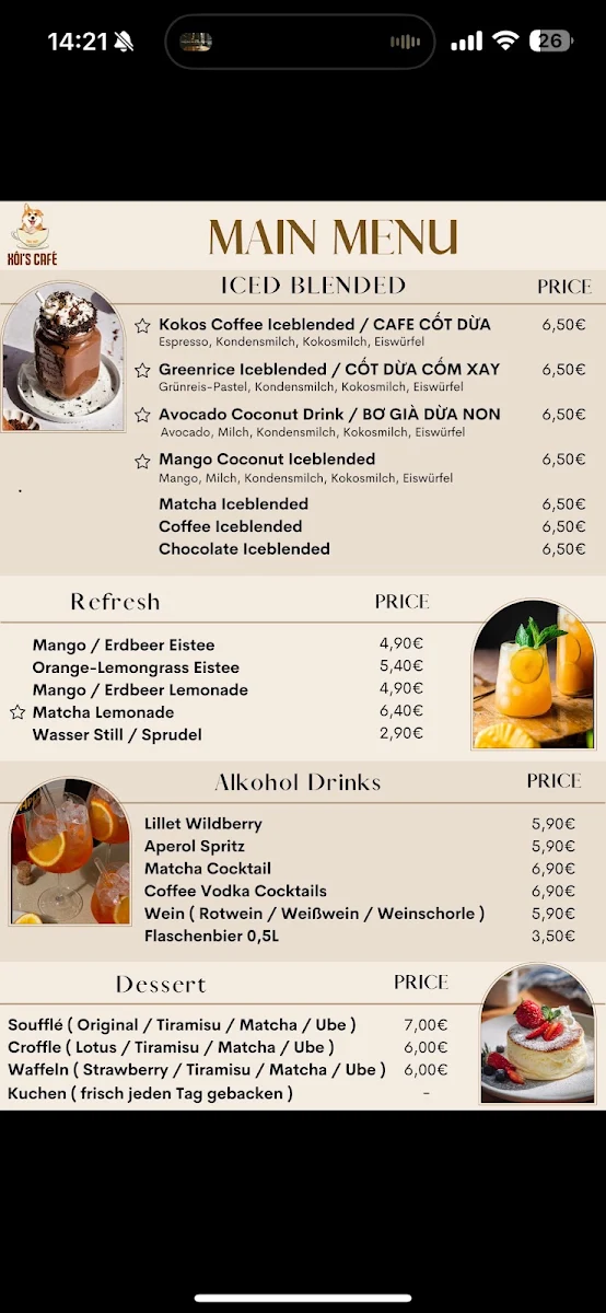Speisekarte, Xoi’s Café
