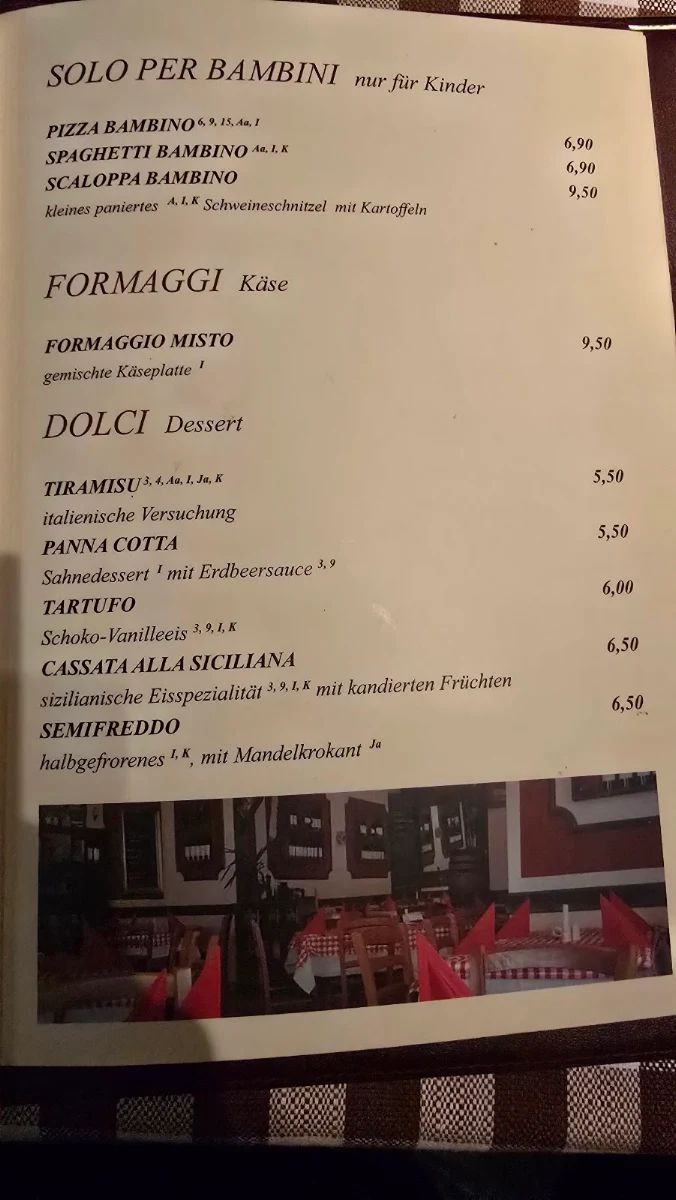 Speisekarte, Trattoria Il Bosco
