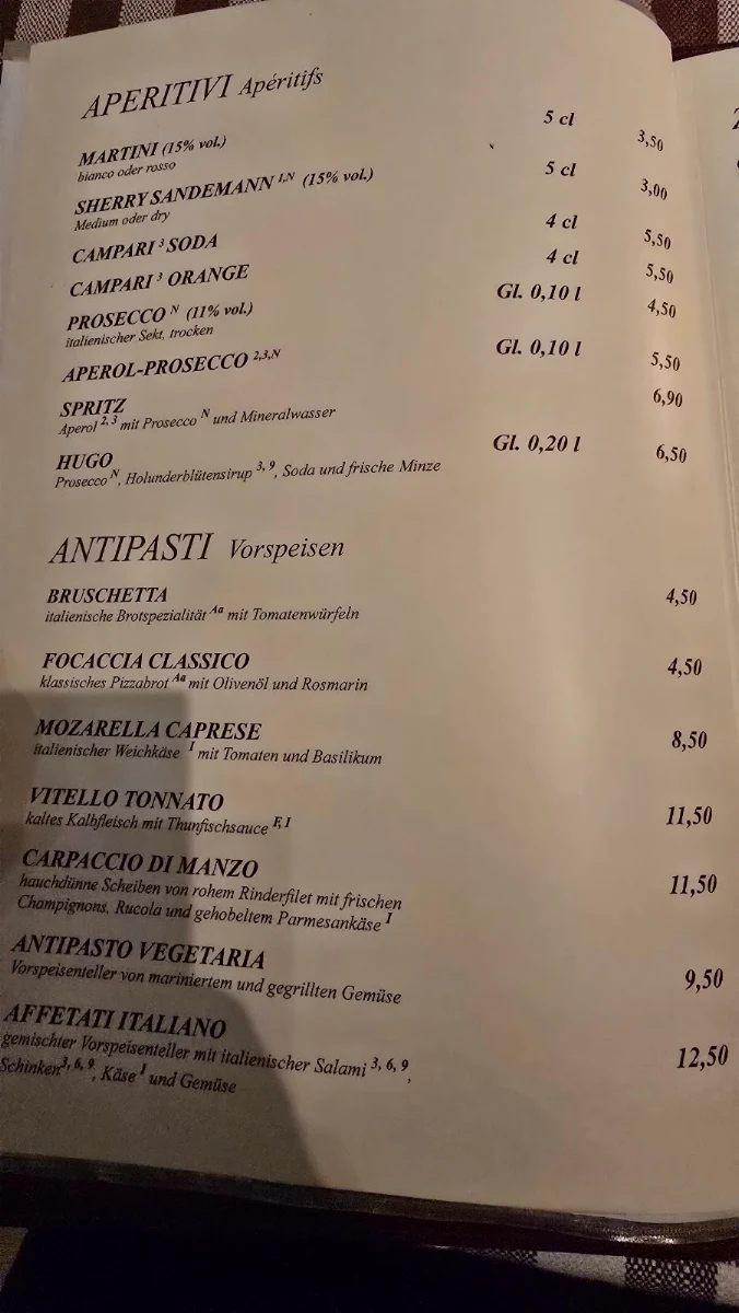 Speisekarte, Trattoria Il Bosco