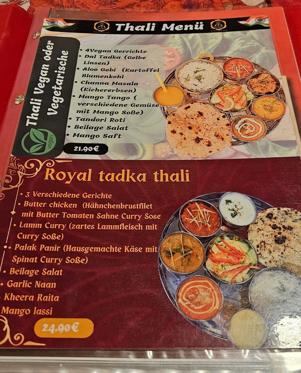 Speisekarte, Royal Tadka indisches Restaurant