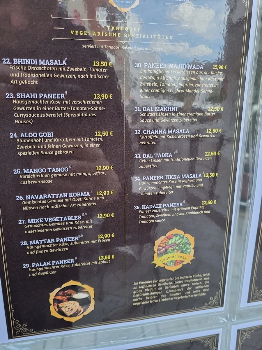 Speisekarte, Royal Tadka indisches Restaurant