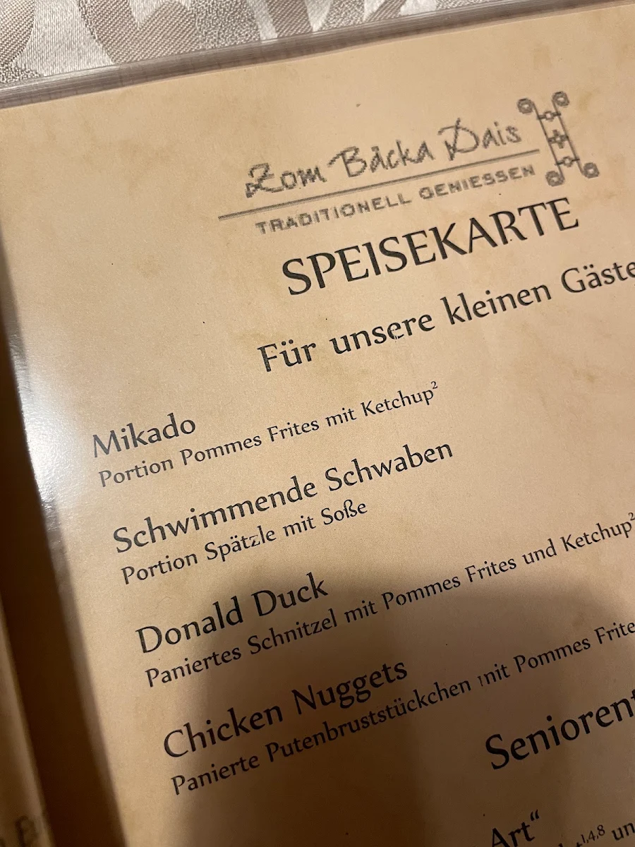 Speisekarte, Weinstube Zom Bäcka Dais