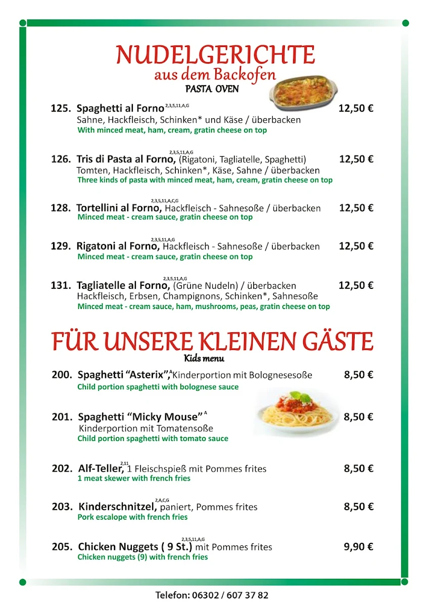 Speisekarte, Pizzeria Milano Winnweiler