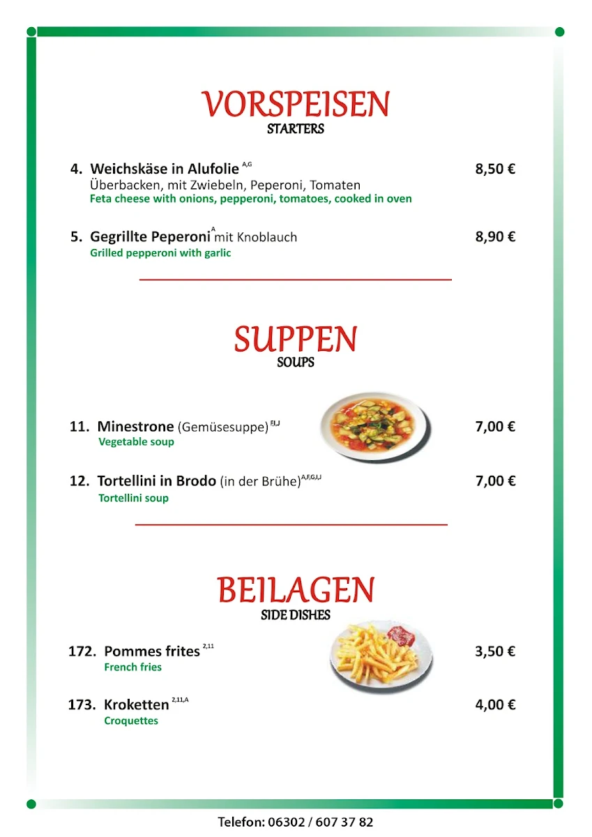 Speisekarte, Pizzeria Milano Winnweiler