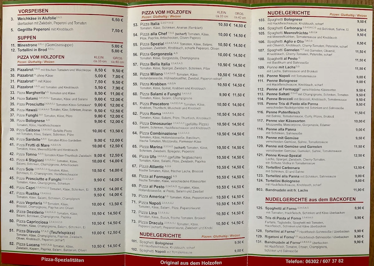 Speisekarte, Pizzeria Milano Winnweiler