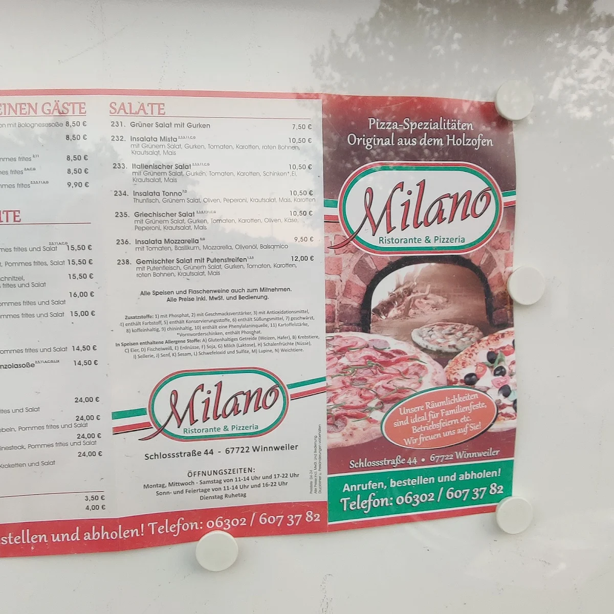Speisekarte, Pizzeria Milano Winnweiler