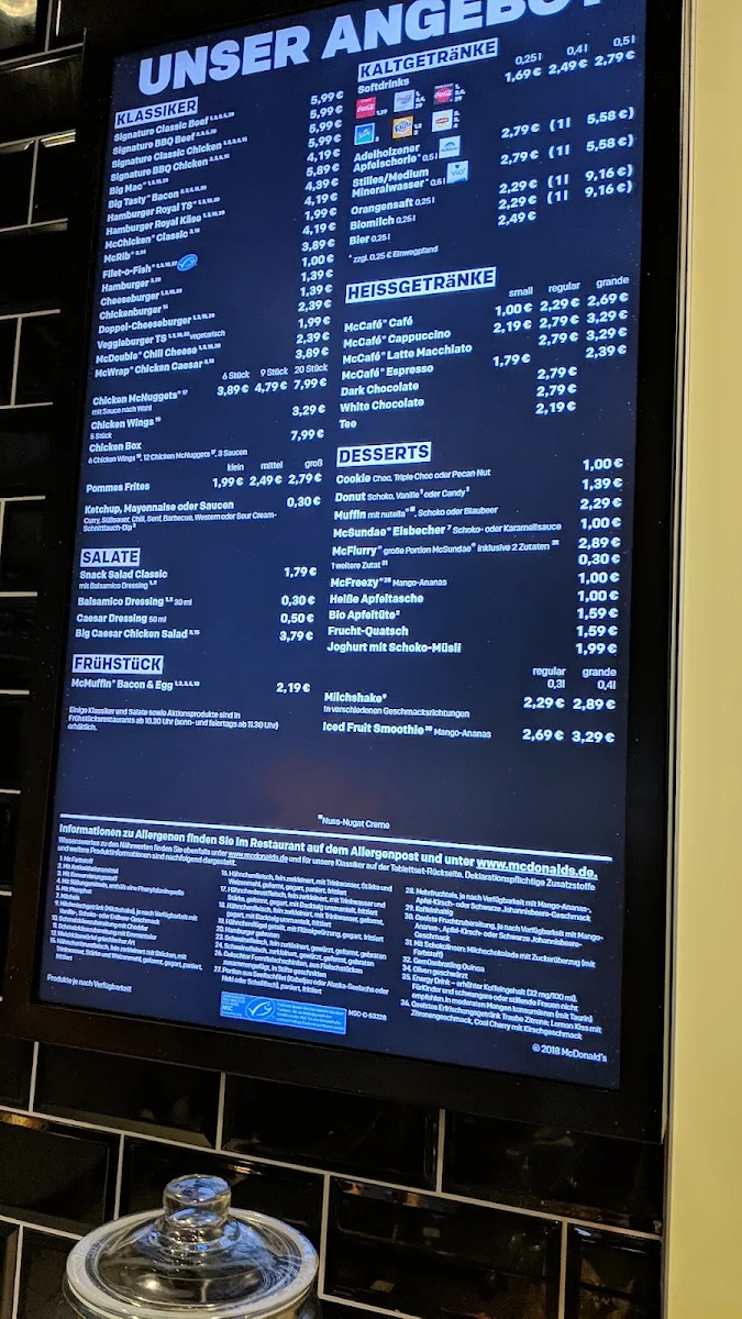 Speisekarte, McDonald's