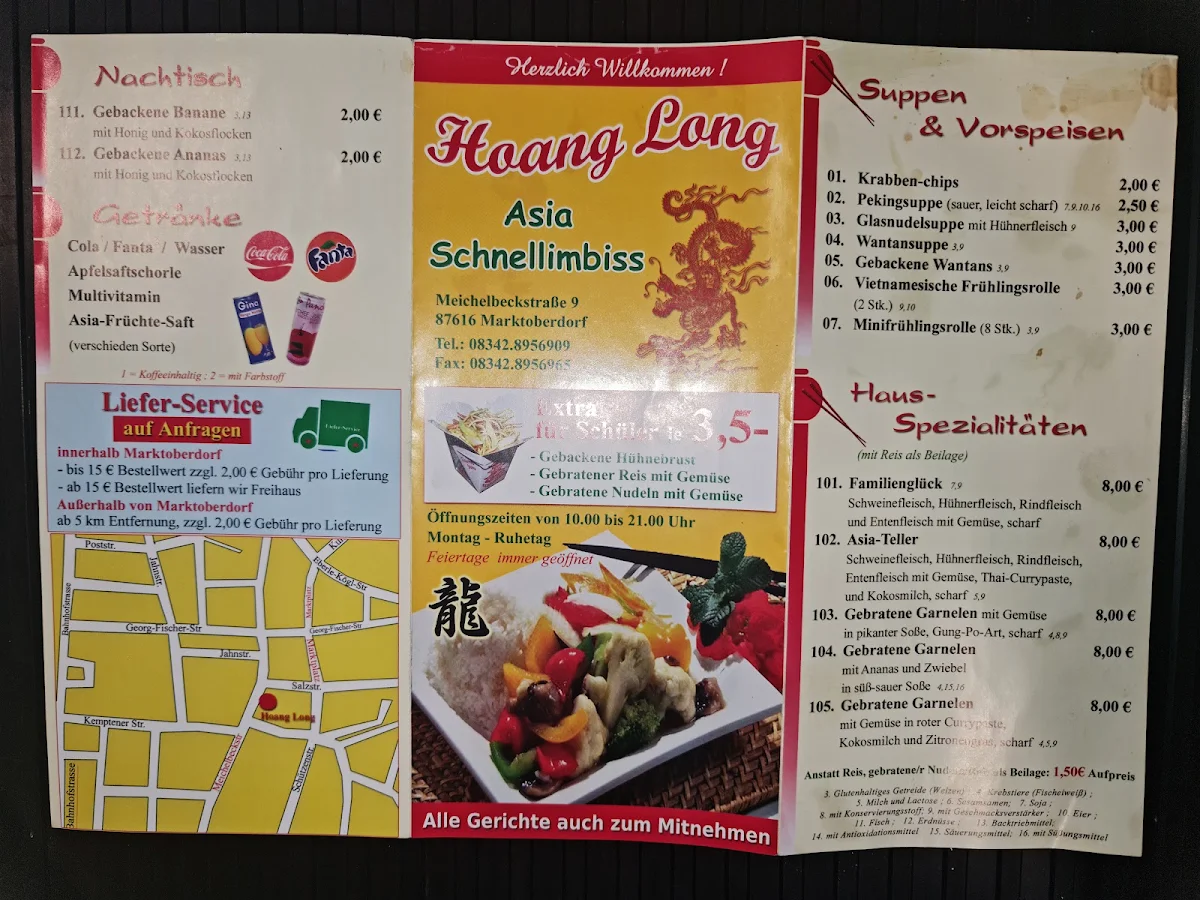 Speisekarte, Hoang Long Asia Imbiss