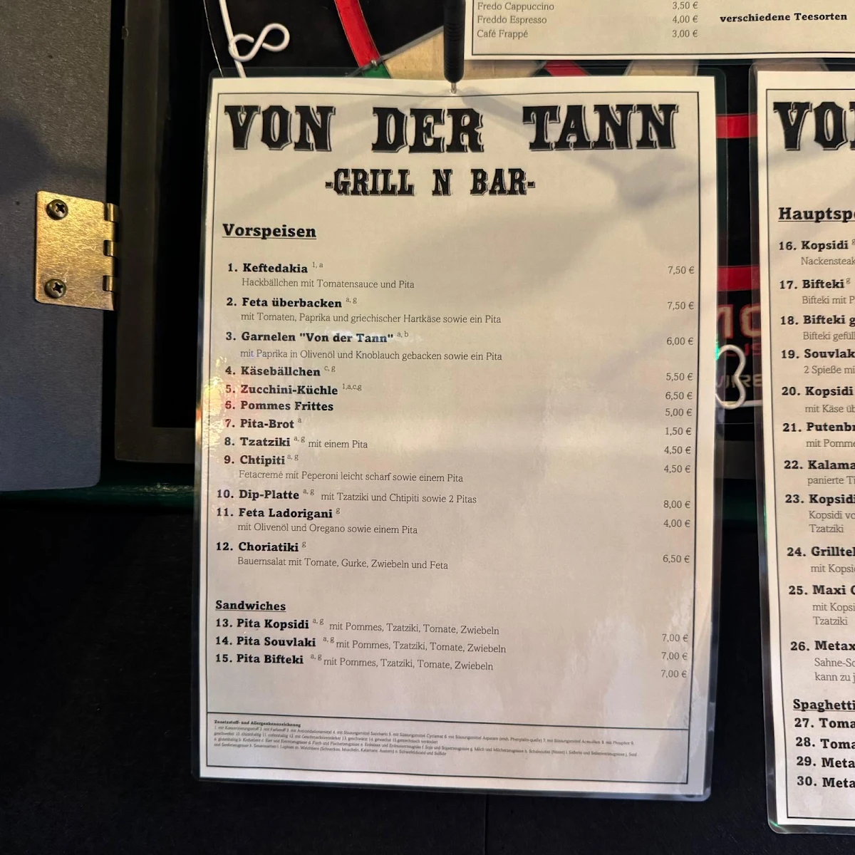 Speisekarte, Von der Tann