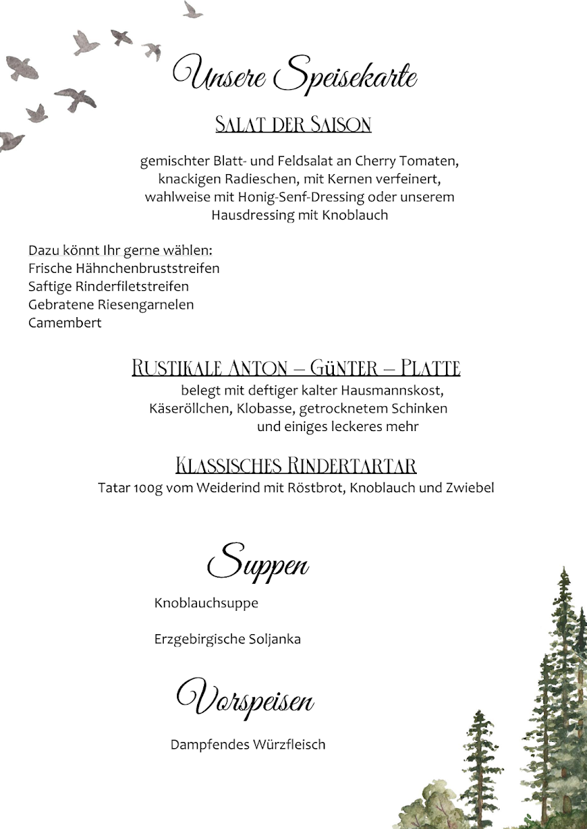 Speisekarte, Restaurant Hotel Vierenstraße