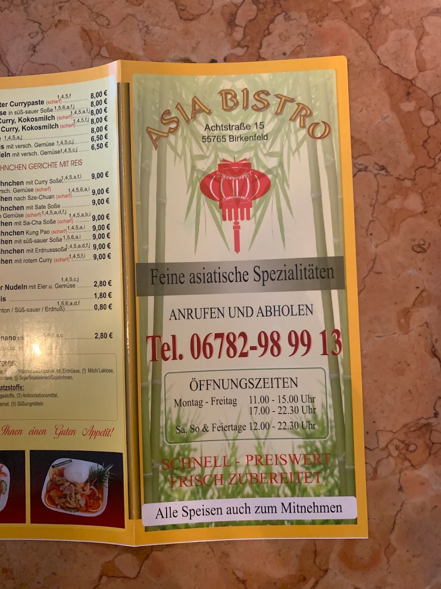 Speisekarte, Asia Bistro