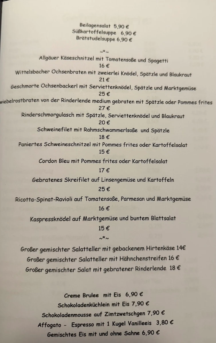 Speisekarte, Gasthaus Baderwirt