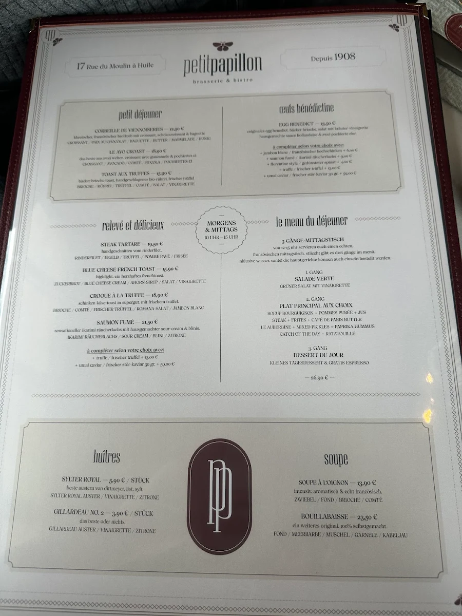 Speisekarte, Petit Papillon - Brasserie & Bistro