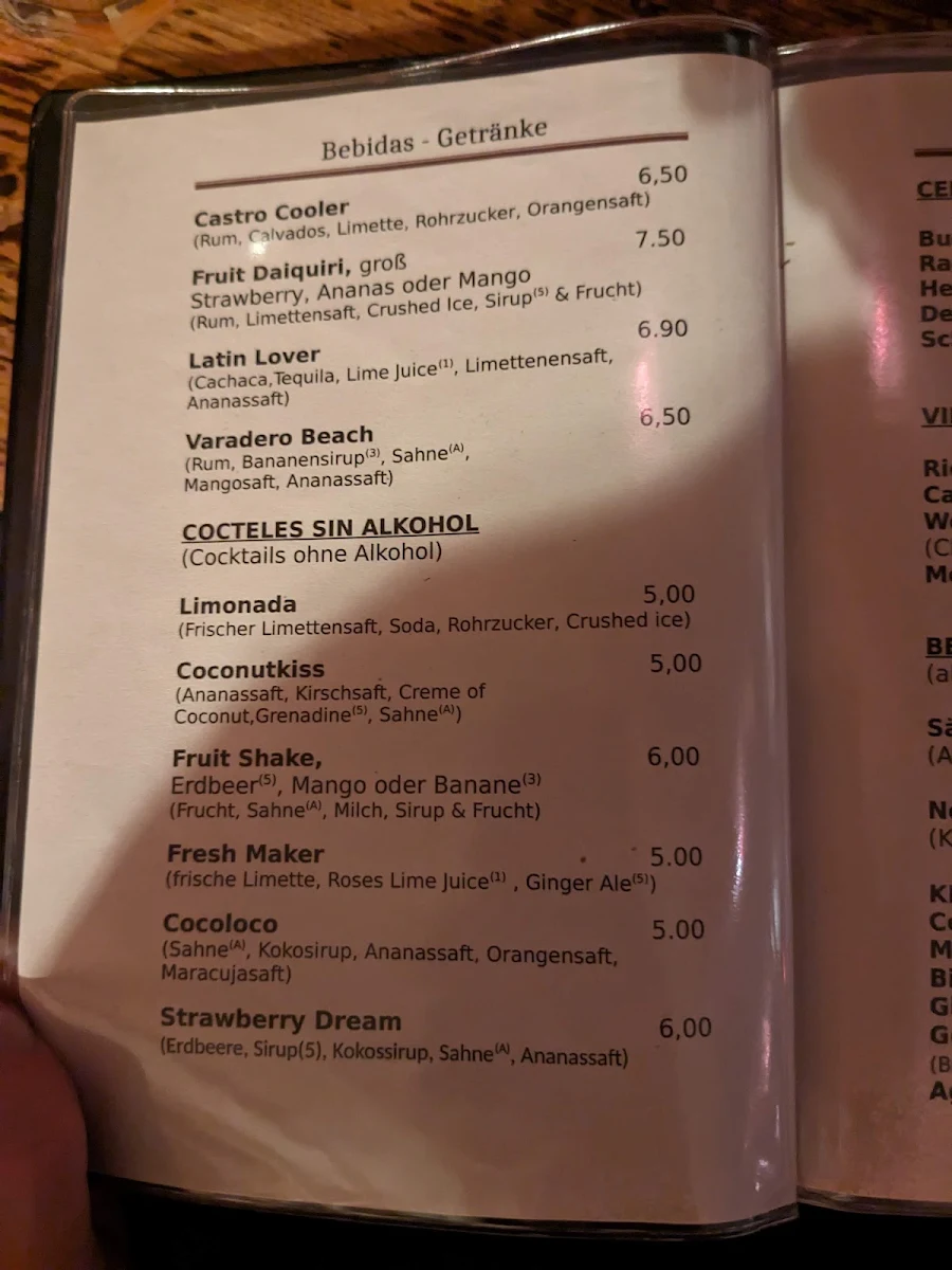 Speisekarte, Restaurant El Cubanito