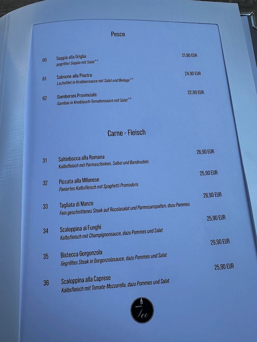 Speisekarte, Trattoria Leo