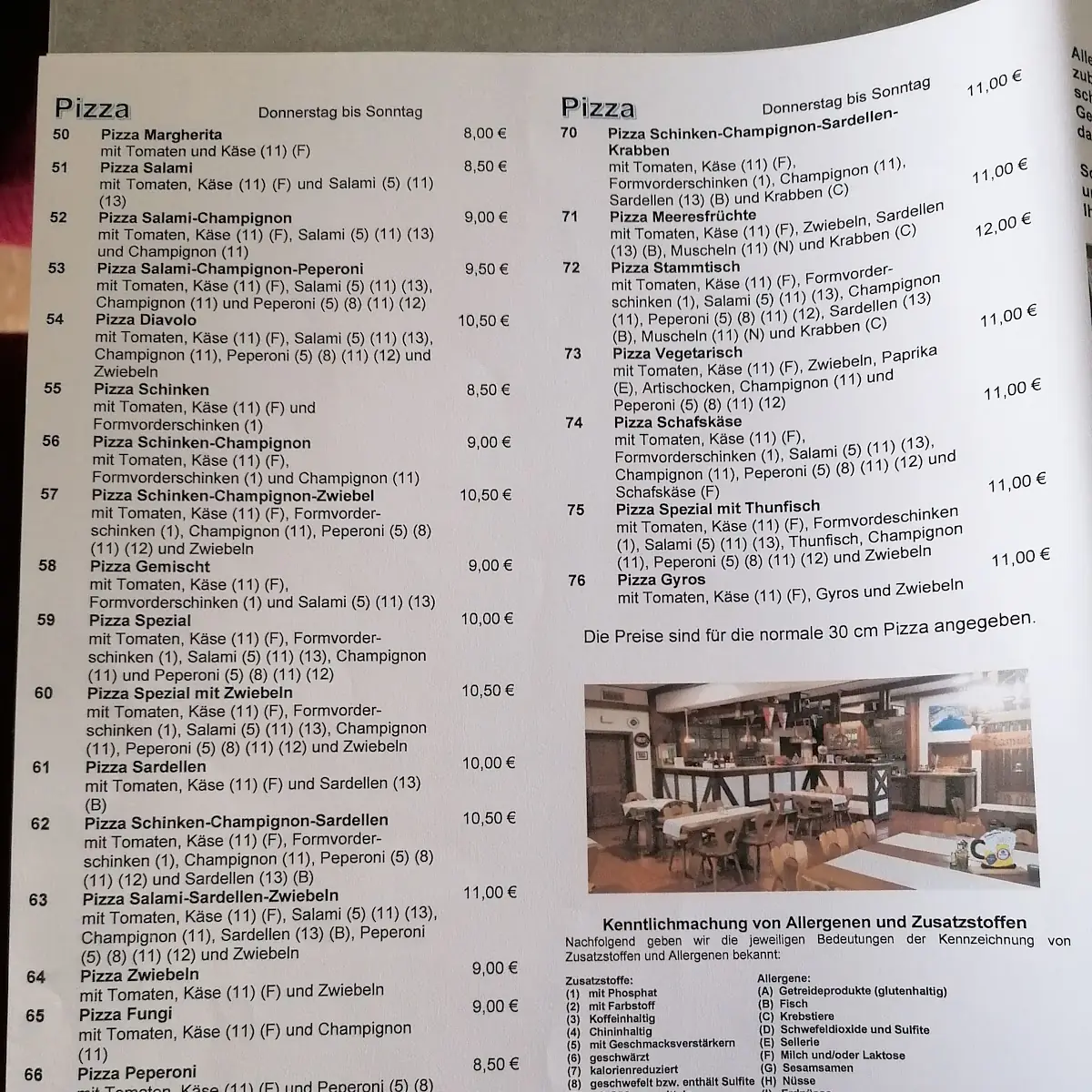 Speisekarte, Griechisches Restaurant "Mythos"