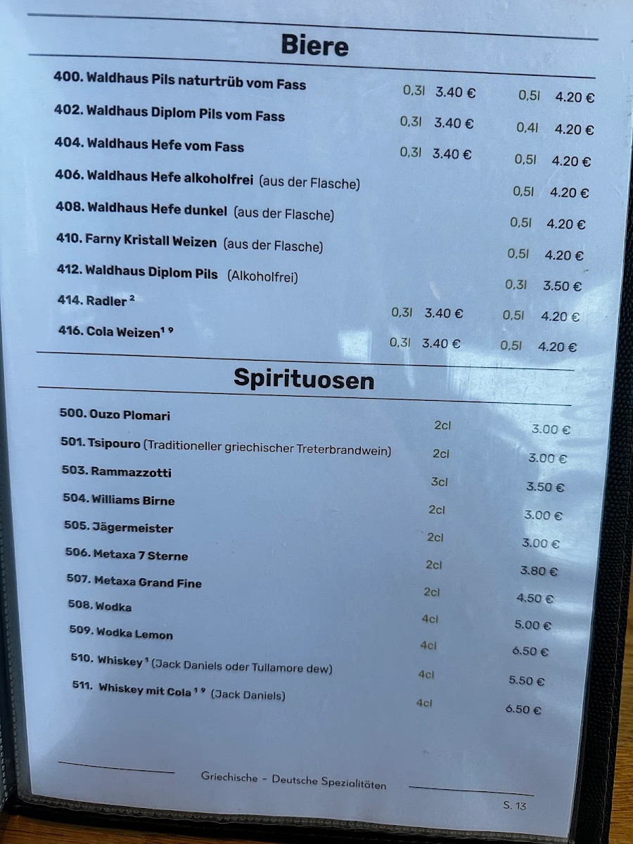 Speisekarte, Restaurant Aach Pavillon