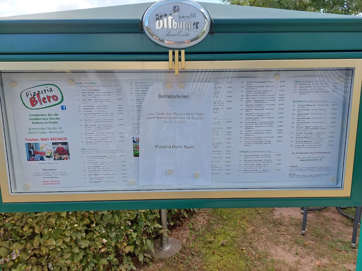 Speisekarte, Ristorante Pizzeria Blero