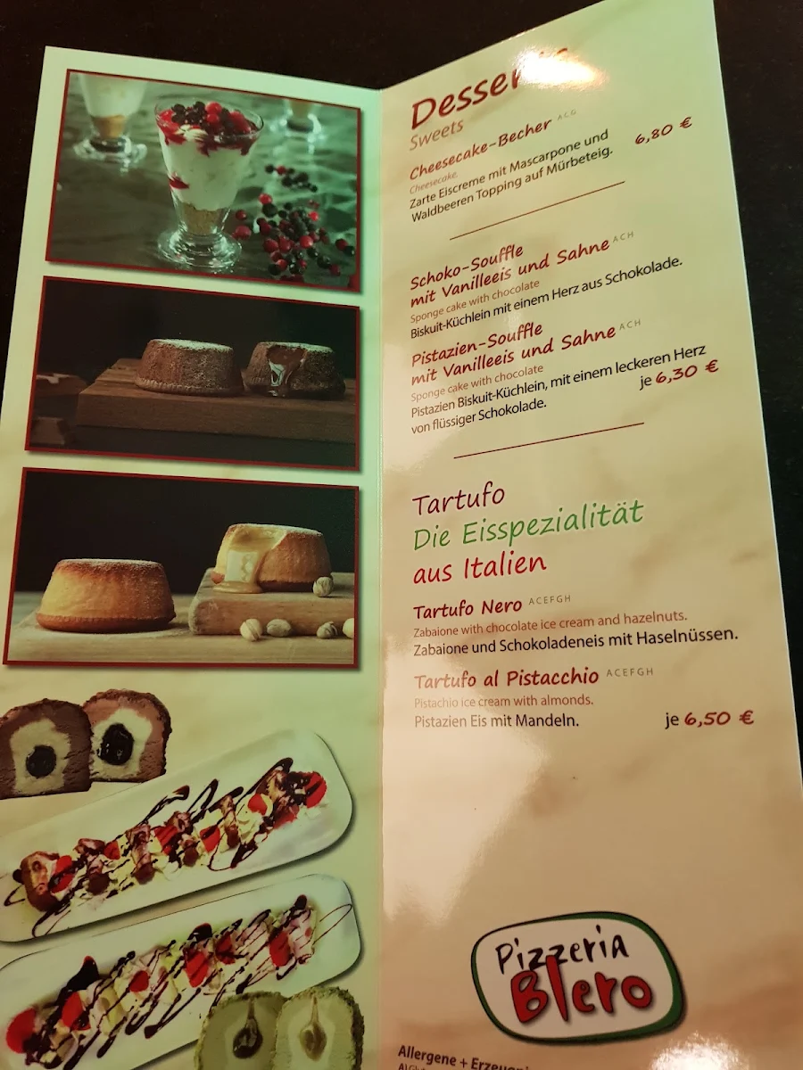 Speisekarte, Ristorante Pizzeria Blero