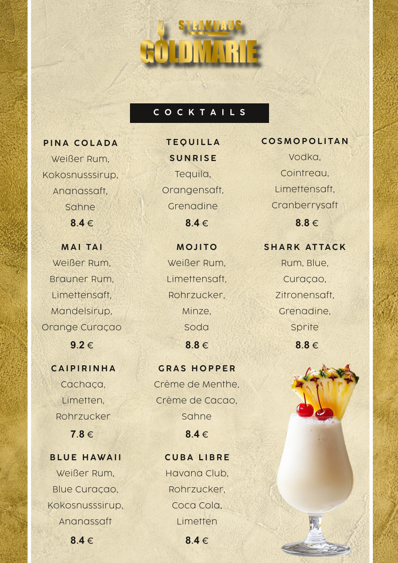 Speisekarte, Steakhaus Goldmarie