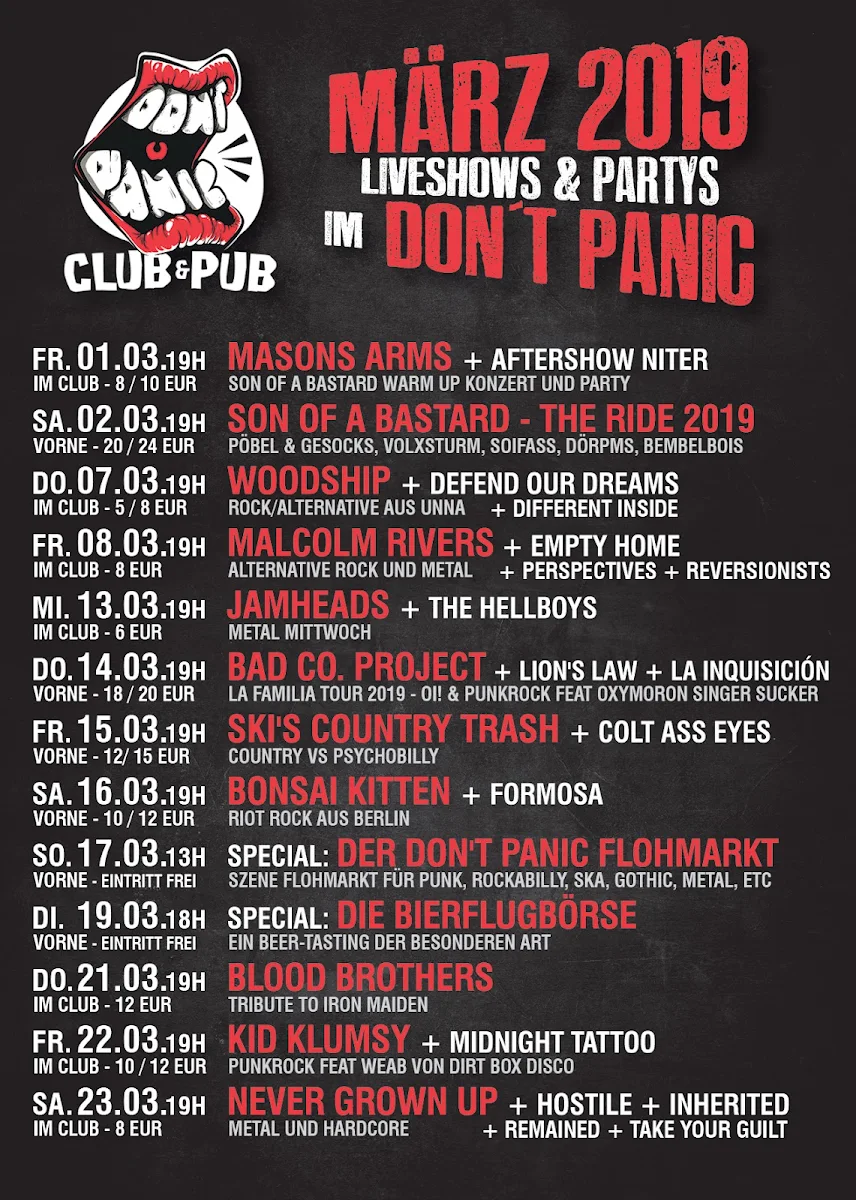Speisekarte, Don't Panic Club & Pub - Essen