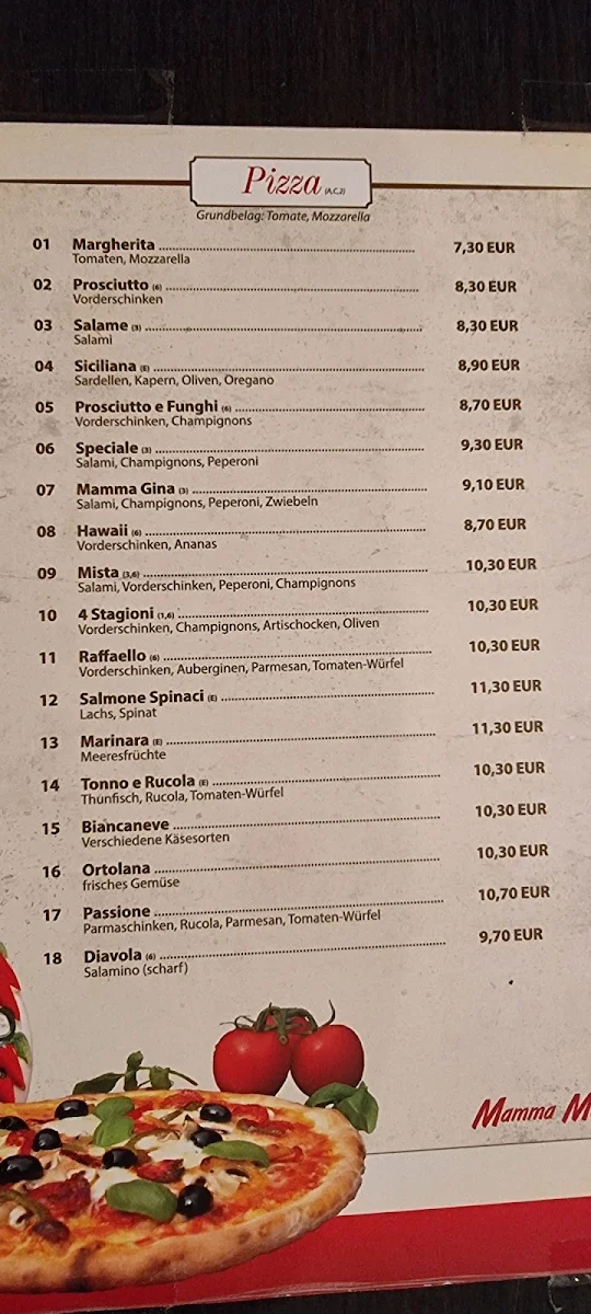 Speisekarte, Mamma Mia