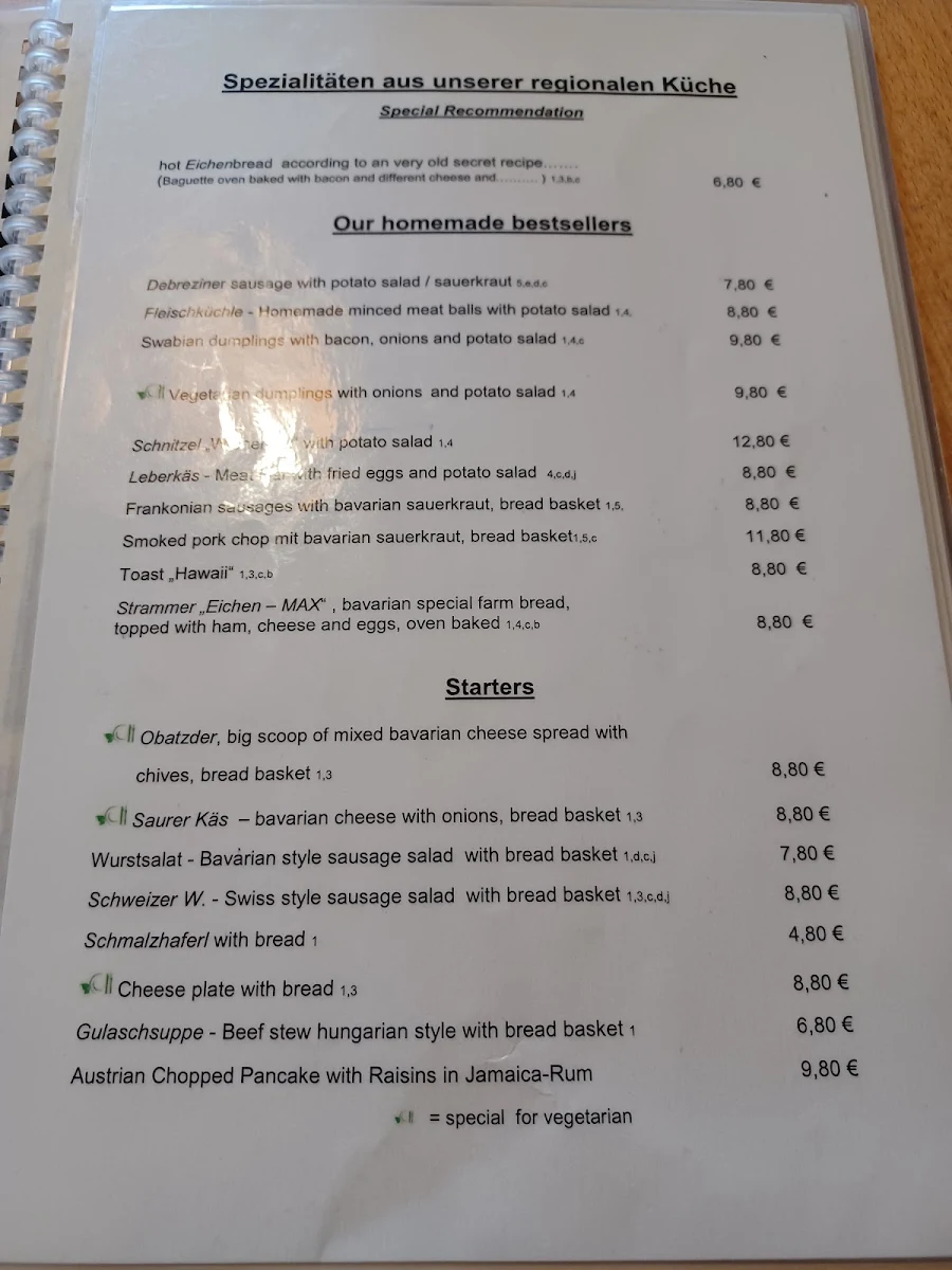 Speisekarte, Weinstube zur Eiche