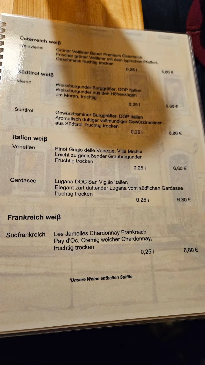 Speisekarte, Weinstube zur Eiche