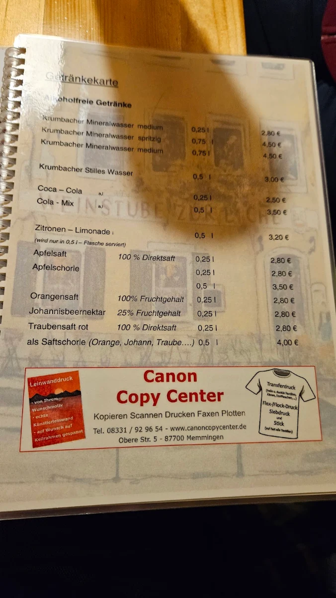 Speisekarte, Weinstube zur Eiche