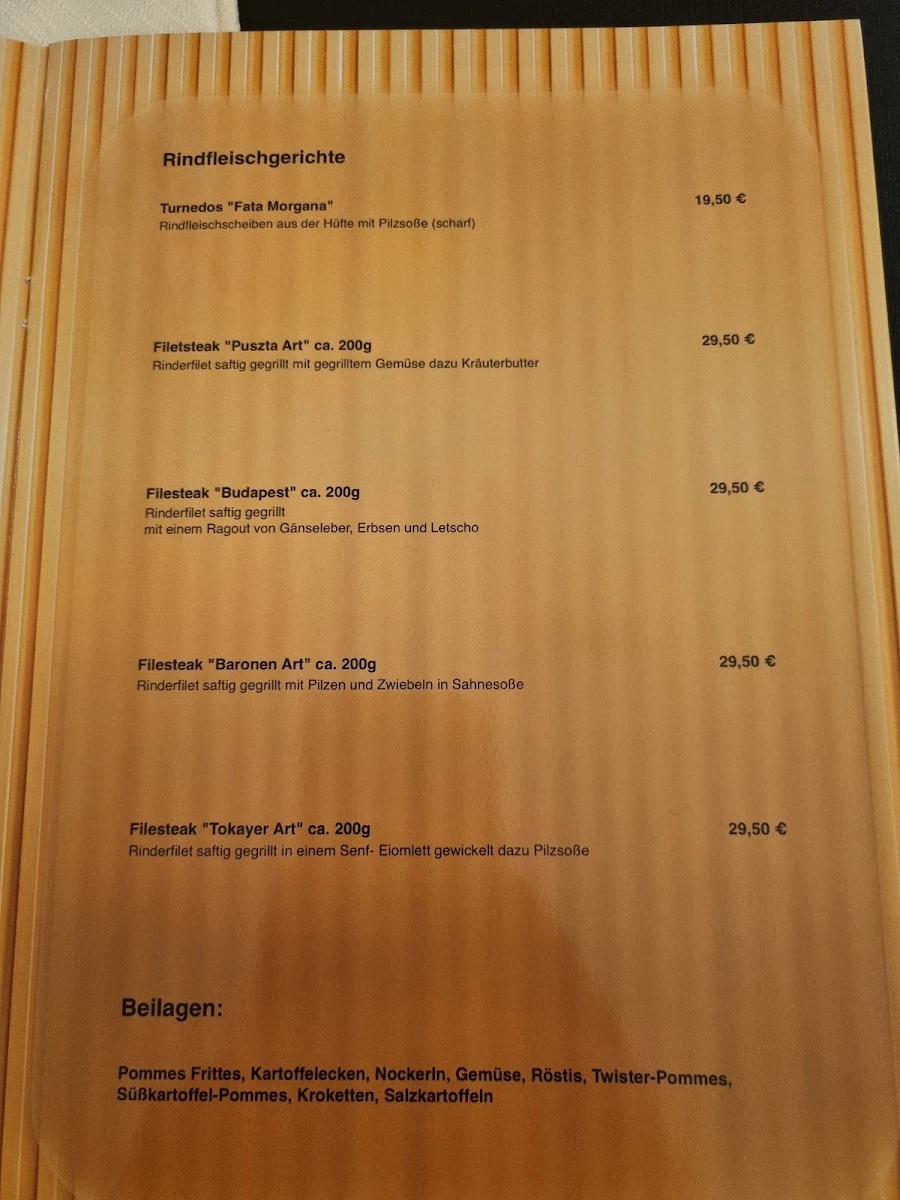 Speisekarte, Restaurant Hungaria - Bela Czutor