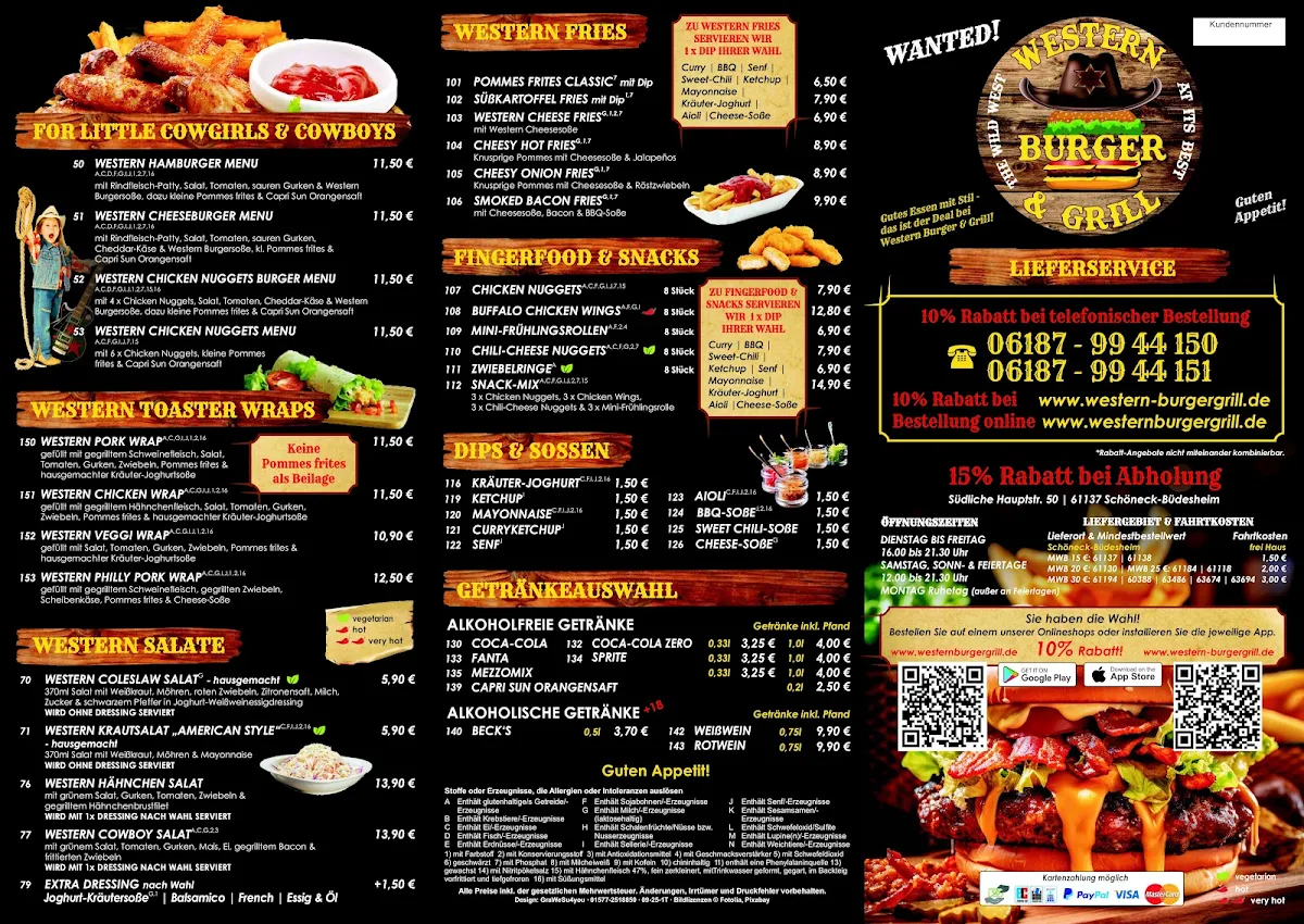 Speisekarte, Western Burger & Grill