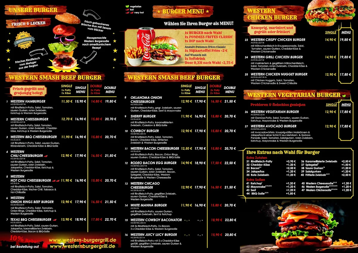 Speisekarte, Western Burger & Grill