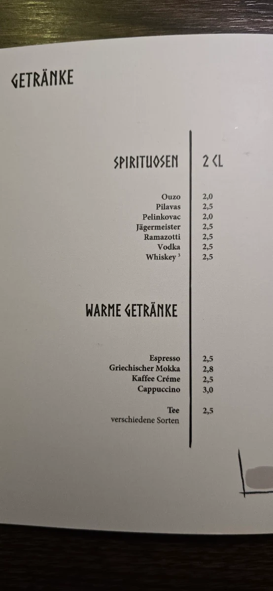 Speisekarte, Zum Mittelpunkt bei Babi