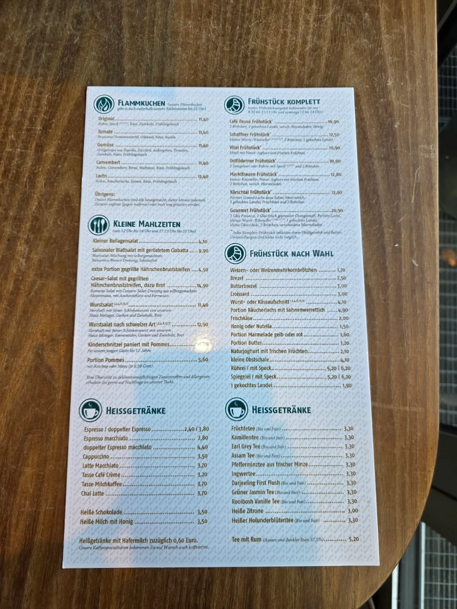 Speisekarte, Café Pause