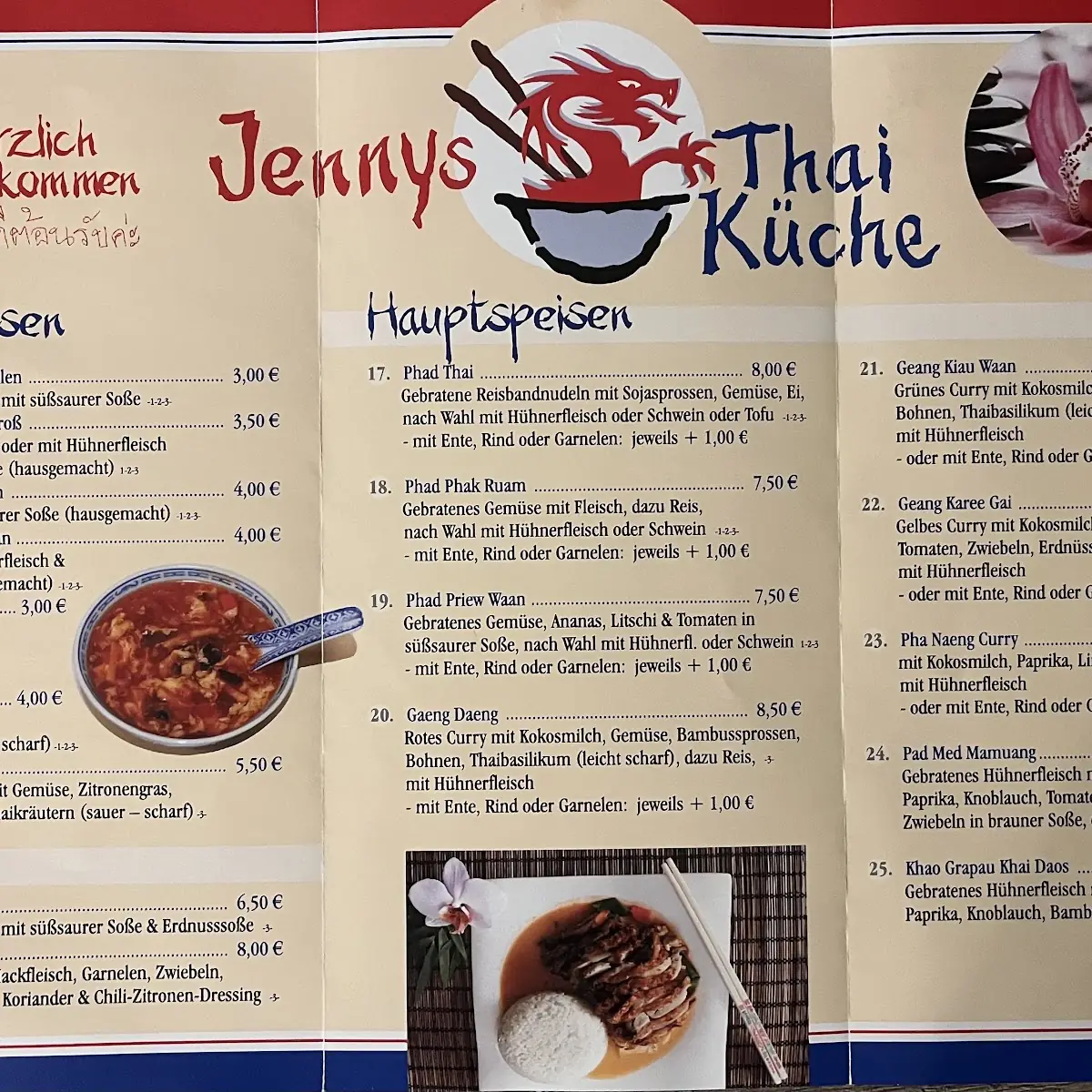 Speisekarte, Restaurant Jennys Thaiküche