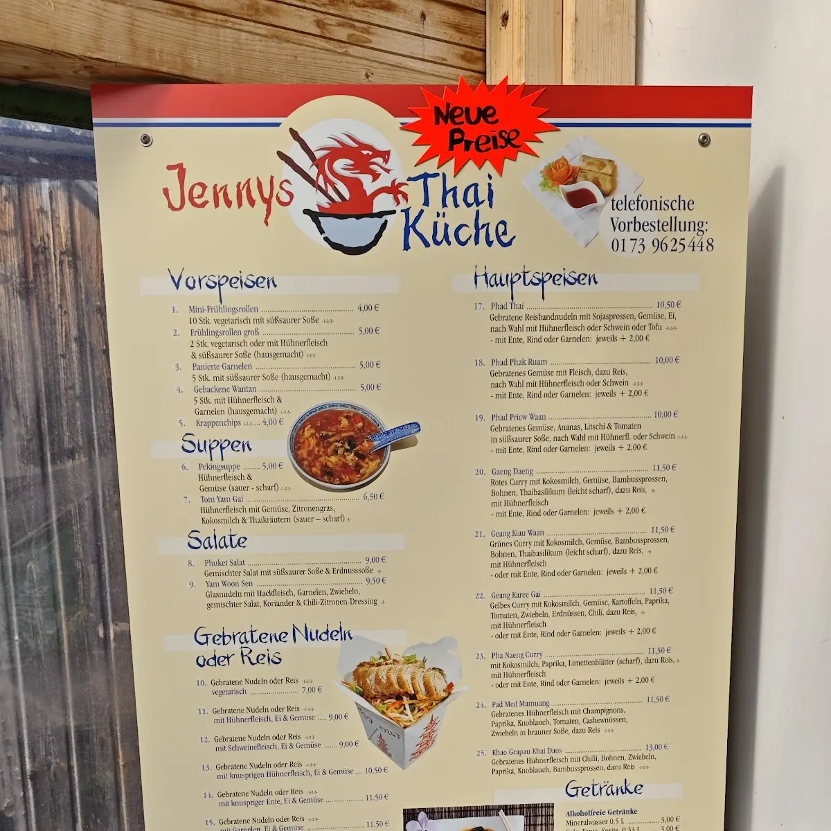 Speisekarte, Restaurant Jennys Thaiküche
