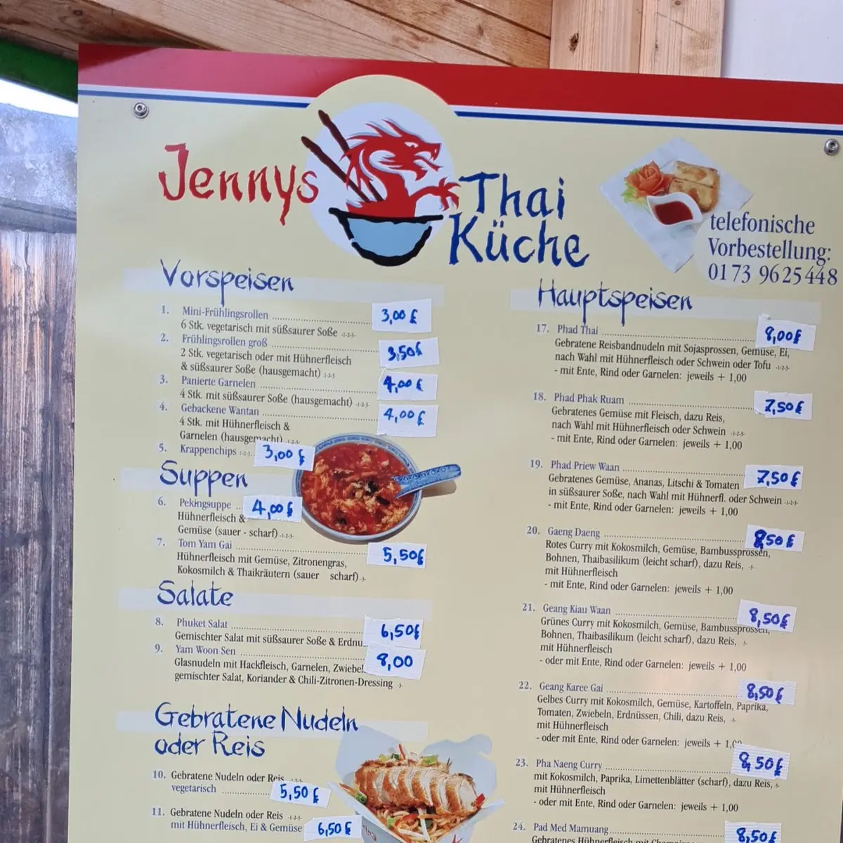 Speisekarte, Restaurant Jennys Thaiküche