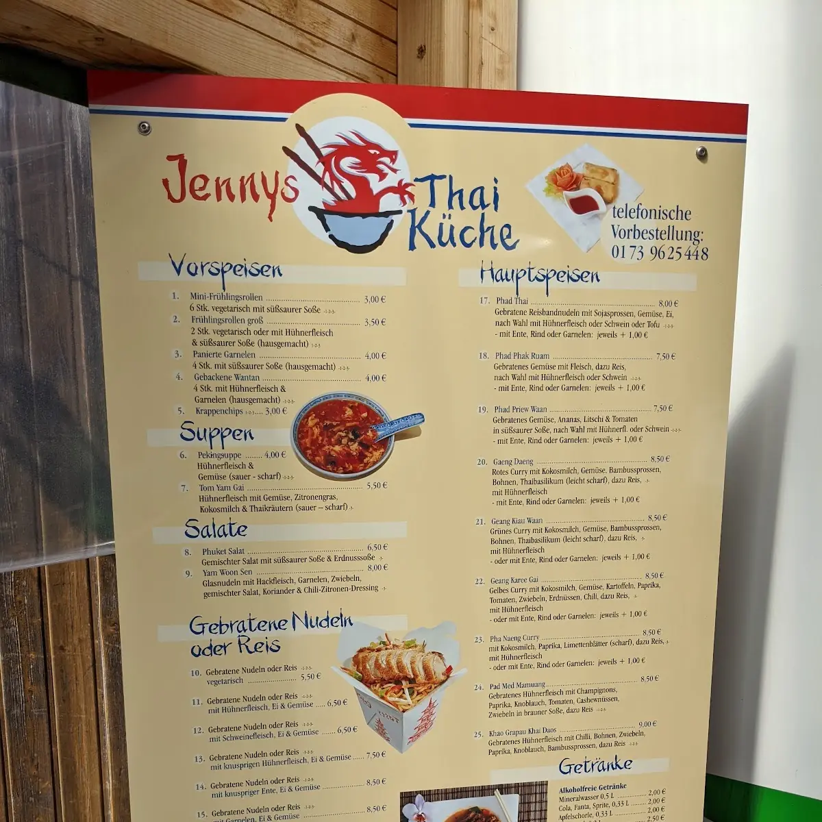 Speisekarte, Restaurant Jennys Thaiküche