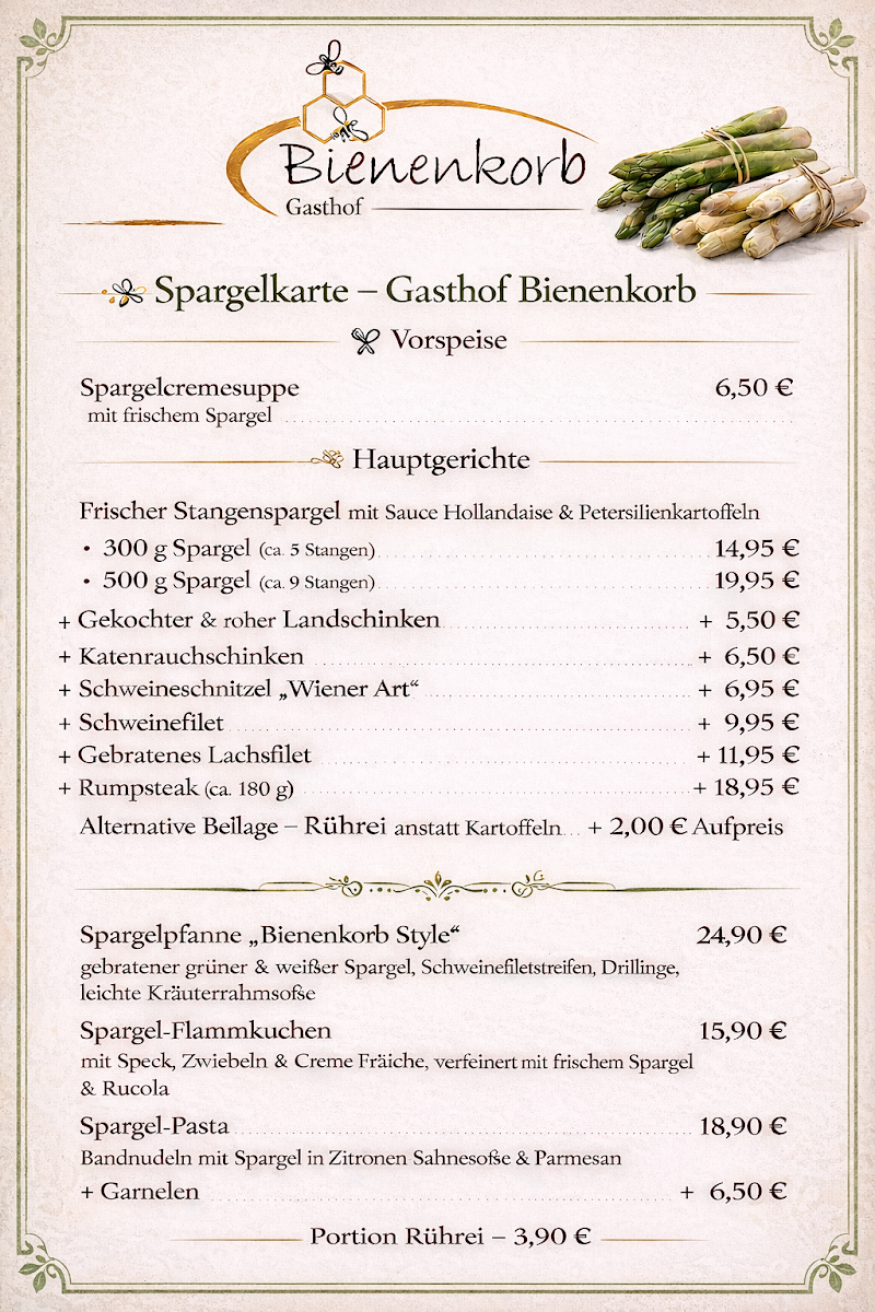 Speisekarte, Gasthof Bienenkorb