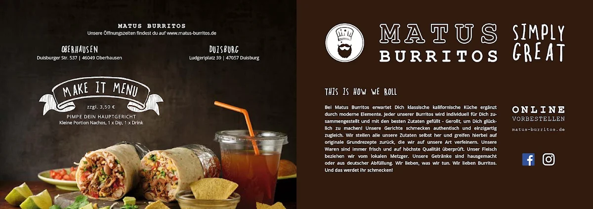 Speisekarte, Matus Burritos | Oberhausen