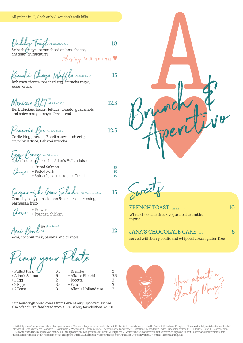 Speisekarte, ABC - Allans Breakfast Club