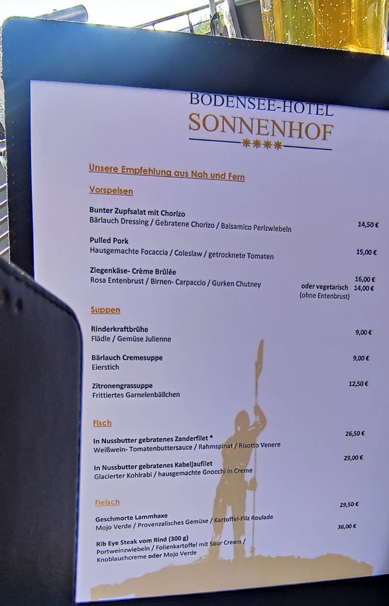 Speisekarte, Restaurant Sonnenhof