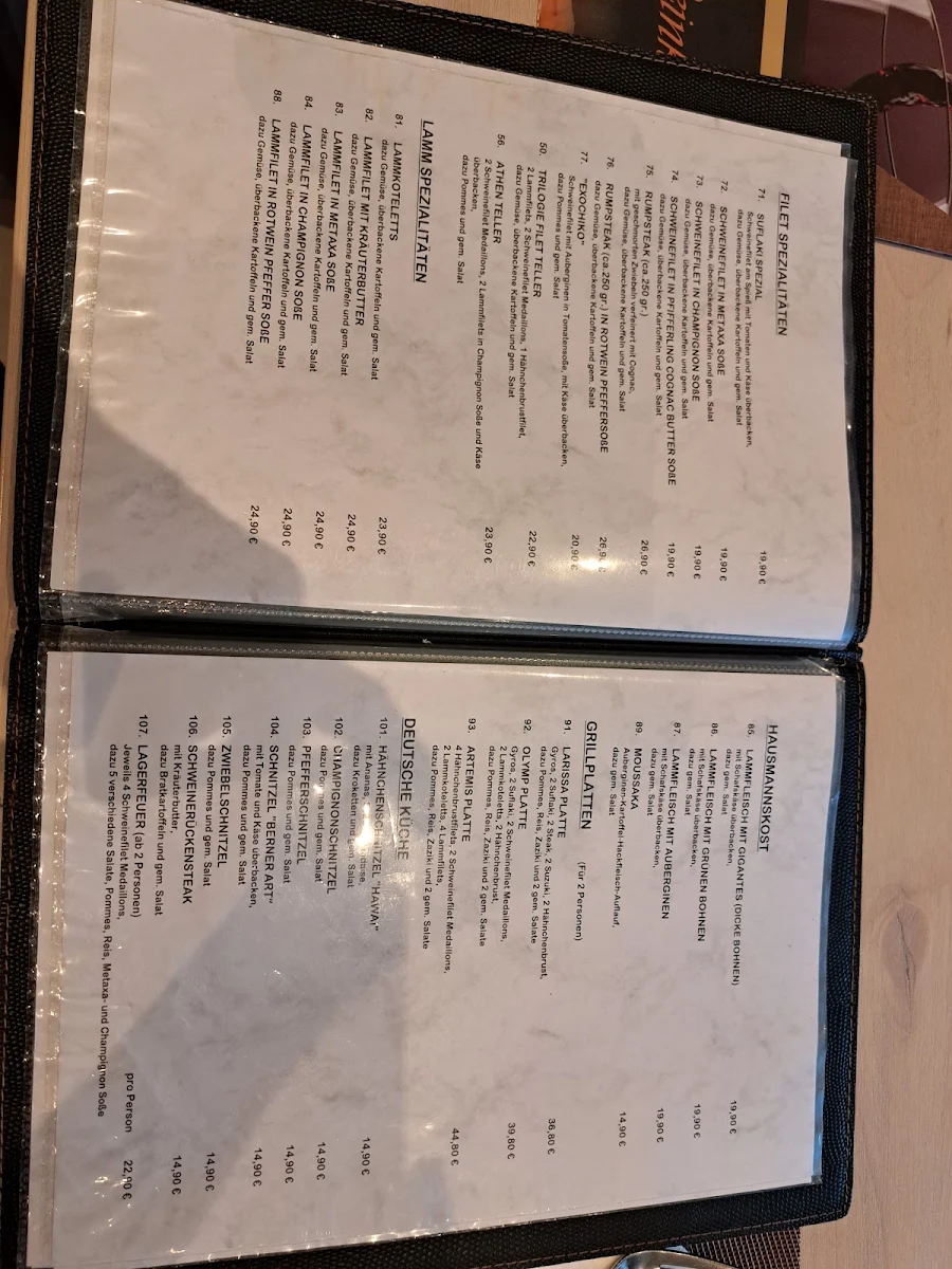 Speisekarte, Deutsch Griechische Taverne Sprungmann