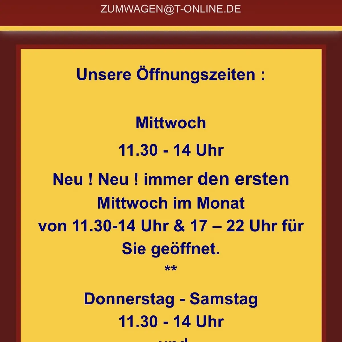 Speisekarte, Speiselokal zum Wagen in Fautenbach