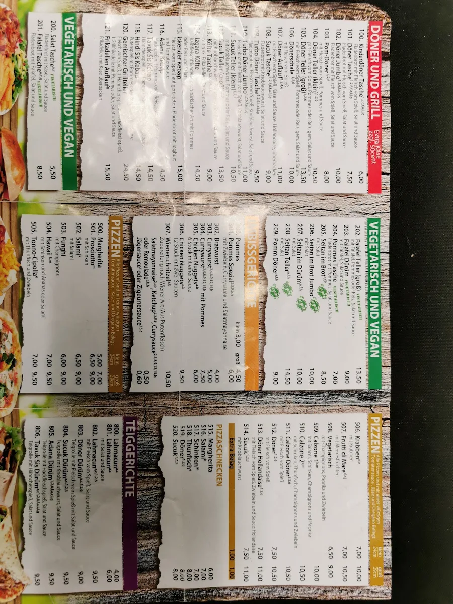 Speisekarte, Ege Kebab/Döner und Pizzahaus